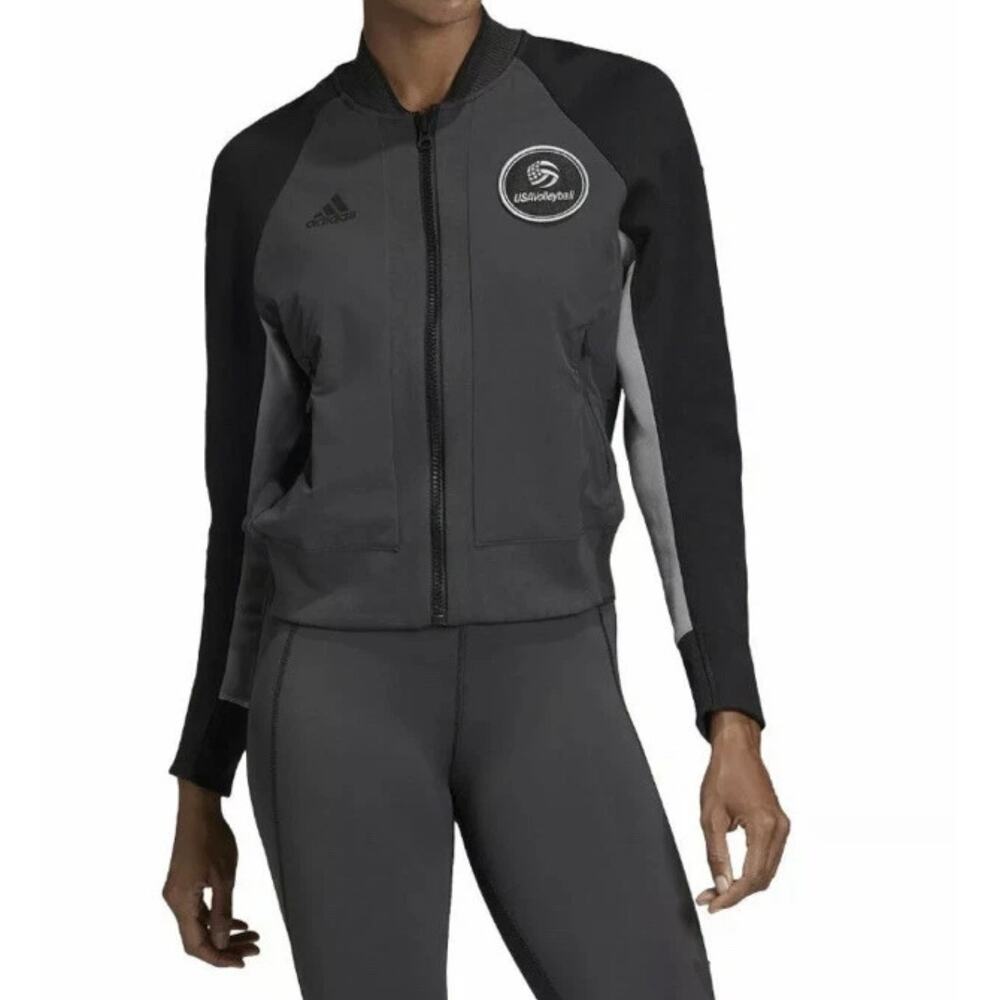 NWT Adidas USA Volleyball Varsity Black/Gray Jacket Women's Size Medium (FQ2626)